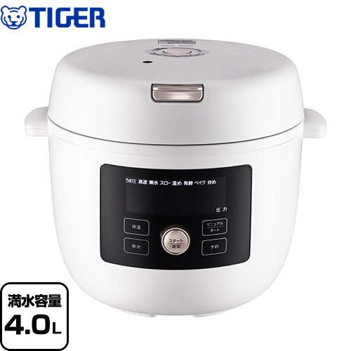 タイガー TIGER COOKPOT タイガークックポット 圧力鍋 満水容量：4.0L 炊飯容量：白米1～6合、玄米1～4合  マットホワイト ≪COK-B400-WM≫